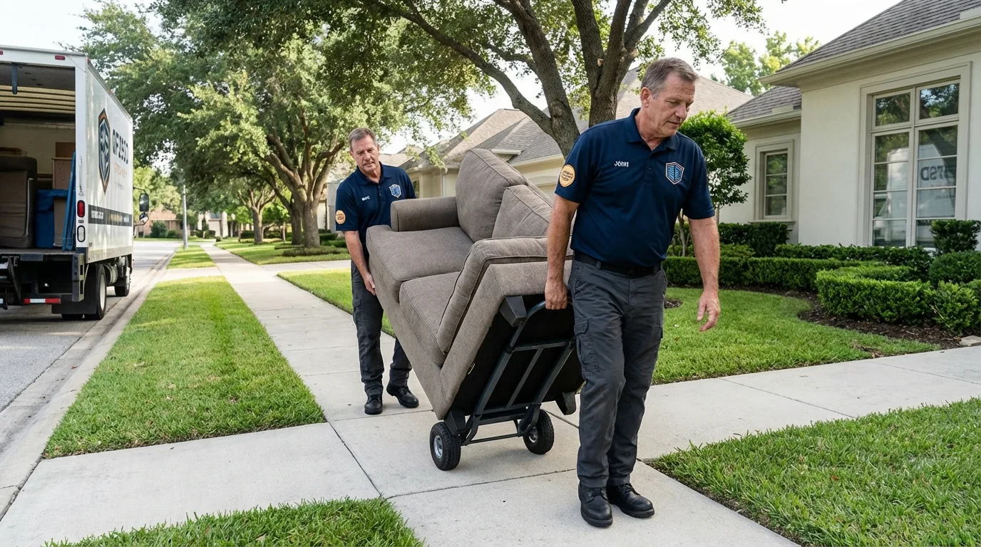 Local residential moving crew loading furniture in Raymondville, TX