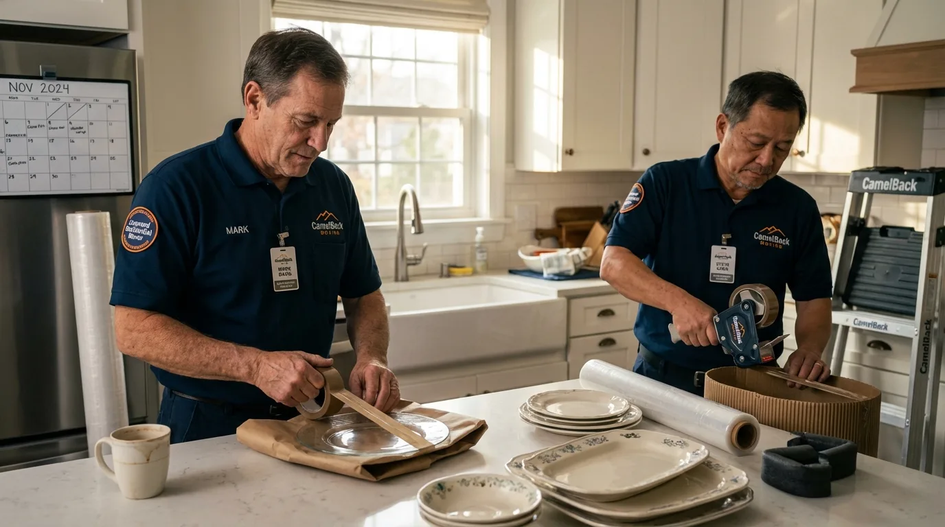 Professional crew packing kitchen dishware in Raymondville, TX
